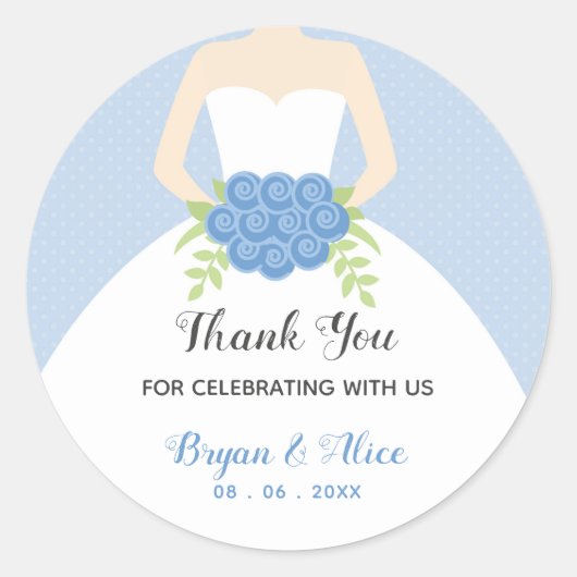 結婚式用シール(パステルブルーと結婚ズガウン) ラウンドシール (正面)