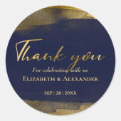 結婚式用シール |水色抽象芸術金色 ラウンドシール (正面)