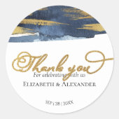 結婚式用シール |水色抽象芸術金色 ラウンドシール (正面)