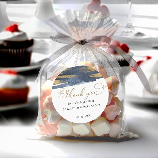 結婚式用シール |水色抽象芸術金色 ラウンドシール