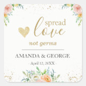 結婚式用ハンドサニタイザーラベル 花柄ゴールド スクエアシール (正面)