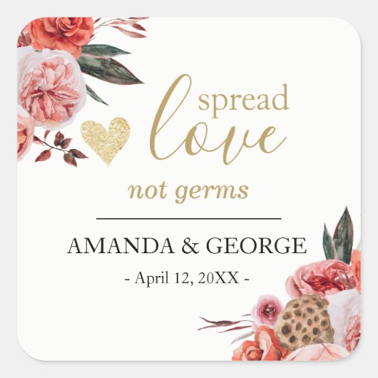 結婚式用ハンドサニタイザーラベル 花 オータム スクエアシール (正面)