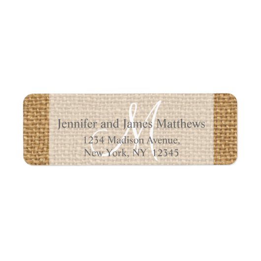 結婚式素朴用Burlapモノグラム ラベル (正面)