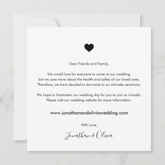 結婚式縮小のお知らせ プライベートウェディングアップデート 案内状 (裏面)