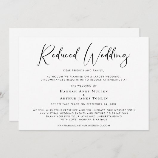結婚式縮小 エレガントなカリグラフィー 案内状 (正面/裏面)