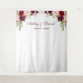結婚式背景写真撮影小道具 バーガンディ フラワーズ タペストリー (正面)