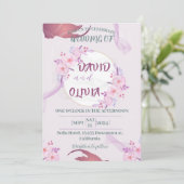 結婚式花ピンク、紫、エレガント金ゴールド円 招待状 (スタンド正面)