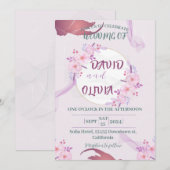 結婚式花ピンク、紫、エレガント金ゴールド円 招待状 (正面/裏面)