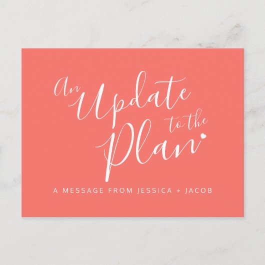 結婚式計画の更新:コーラルオレンジの結婚式中止のお知らせ 案内ポストカード (正面)