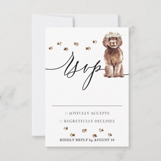 結婚式返信 ブラウン キャバプー 犬 出欠カード (正面)