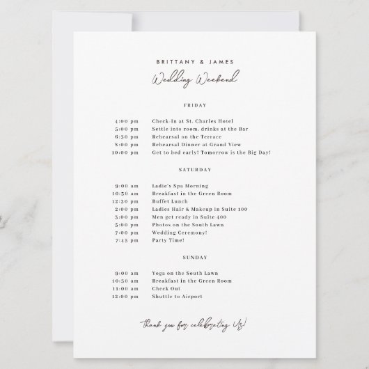 結婚式週末の予定表 V2 招待状 (正面)