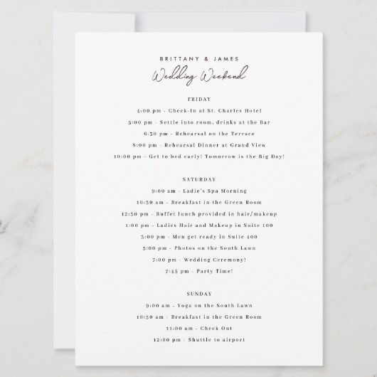 結婚式週末の予定 招待状 (正面)