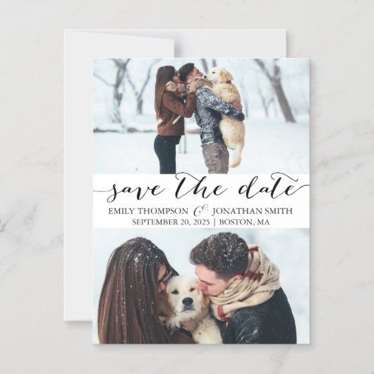 結婚式2つの写真で日付磁石を保存 マグネット招待状 (正面)