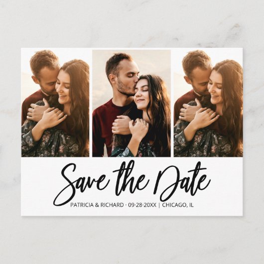 結婚式3モダン枚の写真のコラージュを保存 ポストカード (正面)