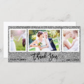 結婚式3写真シルバーグリッターありがとう サンキューカード (正面/裏面)