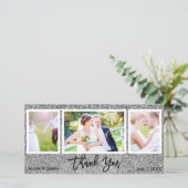 結婚式3写真シルバーグリッターありがとう サンキューカード (スタンド正面)