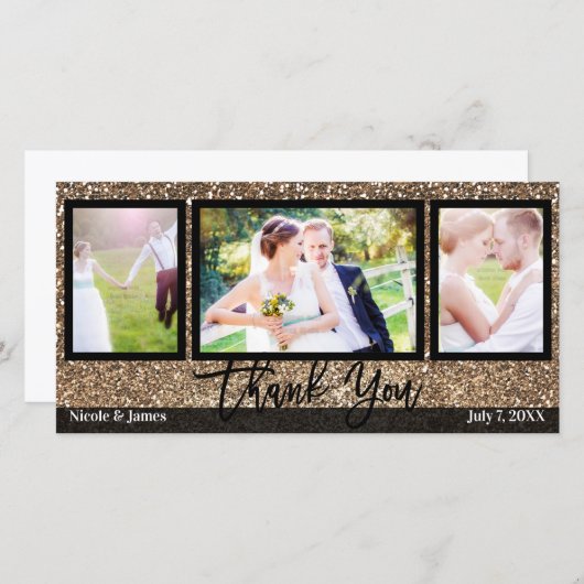 結婚式3写真ブロンズ輝き感謝 サンキューカード (正面/裏面)