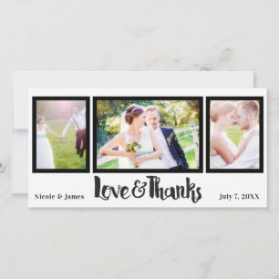 結婚式3枚の写真ラブ&サンキュー スクリプト サンクス サンキューカード