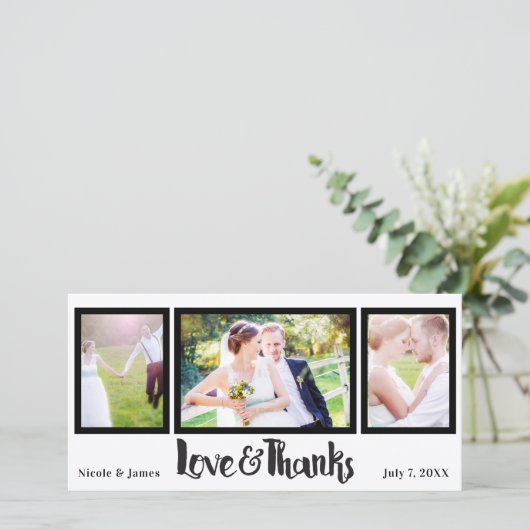 結婚式3枚の写真ラブ＆サンクススクリプトありがとうございます サンキューカード (スタンド正面)