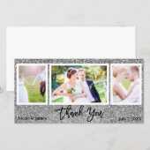 結婚式3枚 写真 シルバーグリッター サンクス サンキューカード (正面/裏面)
