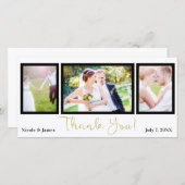 結婚式3枚 写真 黒金 ありがとう サンキューカード (正面/裏面)