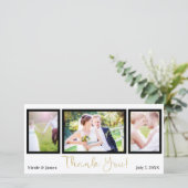 結婚式3枚 写真 黒金 ありがとう サンキューカード (スタンド正面)