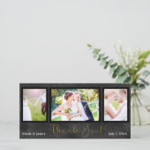 結婚式3枚 写真 黒金 謝辞 サンキューカード (スタンド正面)