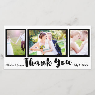 結婚式3枚 写真 黒 現代風 ありがとう サンキューカード