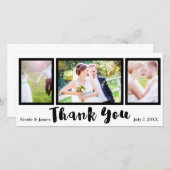 結婚式3枚 写真 黒 現代風 ありがとう サンキューカード (正面/裏面)