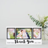 結婚式3枚 写真 黒 現代風 ありがとう サンキューカード (スタンド正面)