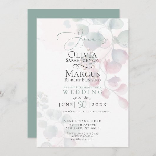 結婚式 | かすかに存在する水彩のユーカリ 招待状 (正面/裏面)