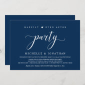 結婚式 ふたりだけの結婚式、ネイビーブルー、披露宴 招待状 (正面/裏面)