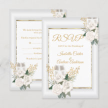 結婚式 ウェディング ホワイトローズ フラワー シャンパン ゴールド RSVP