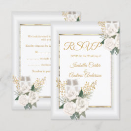 結婚式 ウェディング ホワイトローズ フラワー シャンパン ゴールド RSVP
