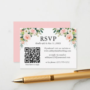 結婚式 ウェディング 水彩 ピンク 白 花 QR RSVP エンクロージャーカード