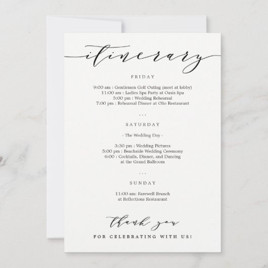 結婚式 ウェルカムバッグと行程表 ウェルカムレター (裏面)