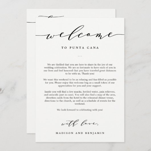 結婚式 ウェルカムバッグと行程表 ウェルカムレター (正面/裏面)