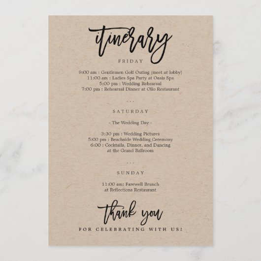 結婚式 ウェルカムバッグと行程表 ウェルカムレター プログラム (裏面)