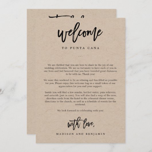 結婚式 ウェルカムバッグと行程表 ウェルカムレター プログラム (正面/裏面)