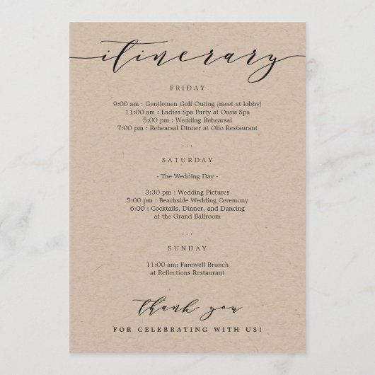 結婚式 ウェルカムレター＆旅程表 ウェルカムバッグ プログラム (裏面)