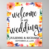 結婚式 ウェルカム フラワー 水彩 8x10 サイン (正面)