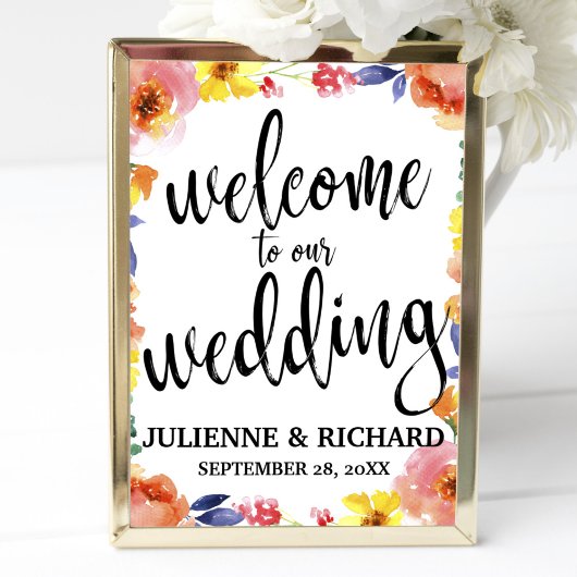 結婚式 ウェルカム フラワー 水彩 8x10 サイン