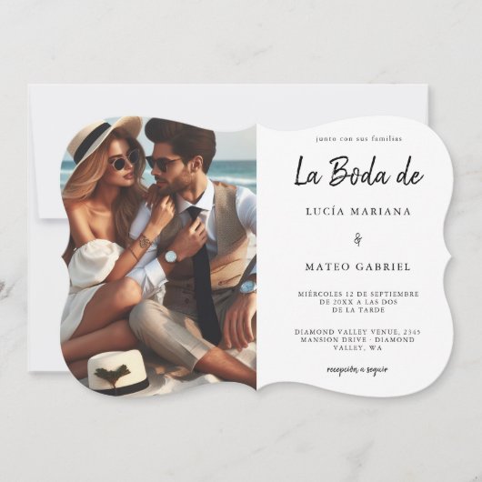 結婚式（ウエディング） スペイン語  |  書道 ラ・ボダ・デ フォト 招待状 (正面)