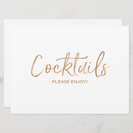 結婚式「カクテル」看板 | おしゃれなゴールドローズ 招待状 (正面/裏面)