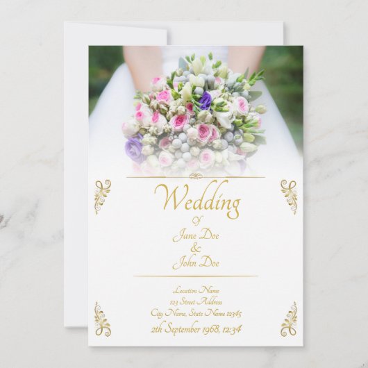 結婚式 - カラフルなブーケを持つ花嫁 案内状 (正面)
