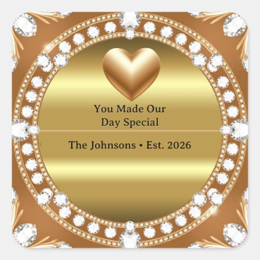 💍 結婚式 ゴールドハートモノグラム 🌹 スクエアシール (正面)