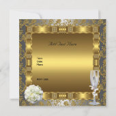 結婚式 ゴールド シルバー ホワイト アンティーク フラワー リング 招待状 (裏面)