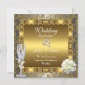 結婚式 ゴールド シルバー ホワイト アンティーク フラワー リング 招待状 (正面)