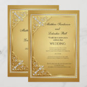 結婚式 ゴールド ダイヤモンド エレガント 招待状 (正面/裏面)