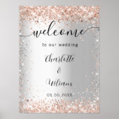 結婚式 シルバー ローズゴールド 名前 筆記体 ウェルカム ポスター (正面)